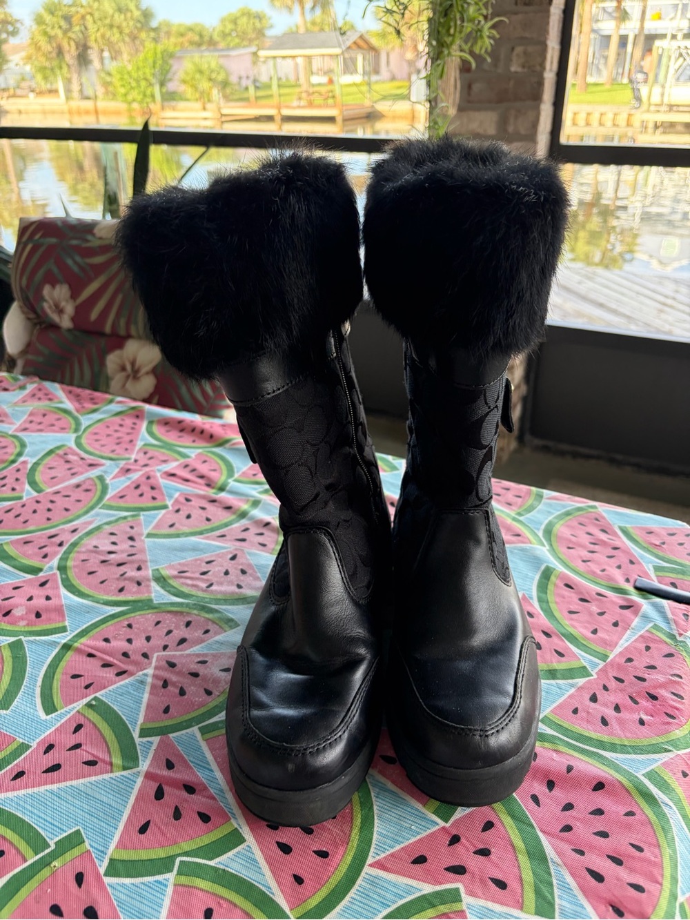 Coach Black Fur-Trim Winter Boots